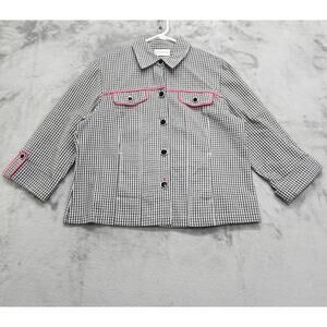 Vintage 90s Draper's & Damon's Jacket Womens PL PETITE Black Pink Gingham Cotton